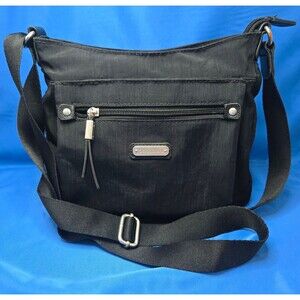 Baggallini Black Nylon Pocket Crossbody Bag Travel Purse Adjustable Strap
